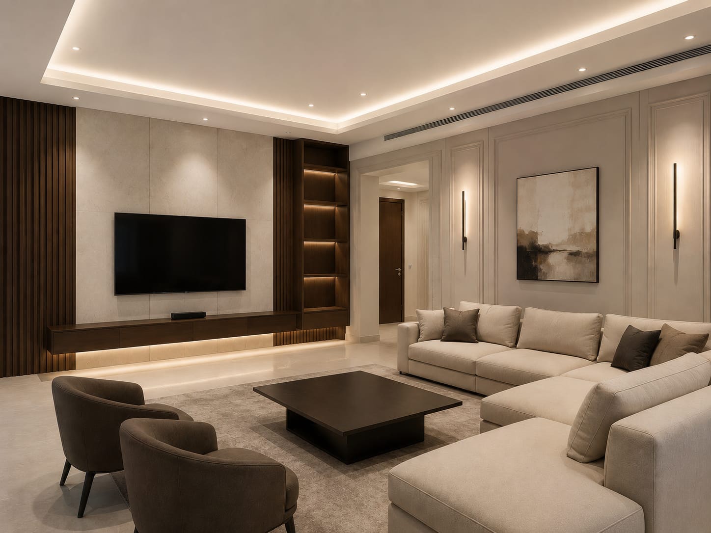An Empty Shell Styled Into A Family Living Room. after renovation